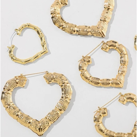 Three Pairs Heart Shaped Bamboo Joint Drop Earrings - Big, Medium and Smaller. - Picture 4 of 6